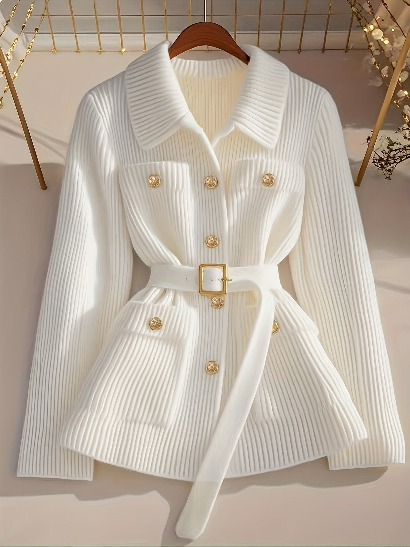 Women's Elegant Casual Solid Color With Belt Thickened Women's Sweater