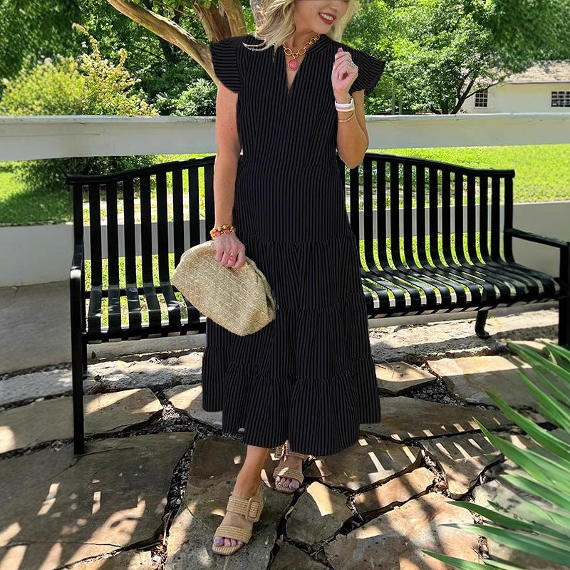 Women's Summer Temperament Striped Printed Flying Sleeves Dress