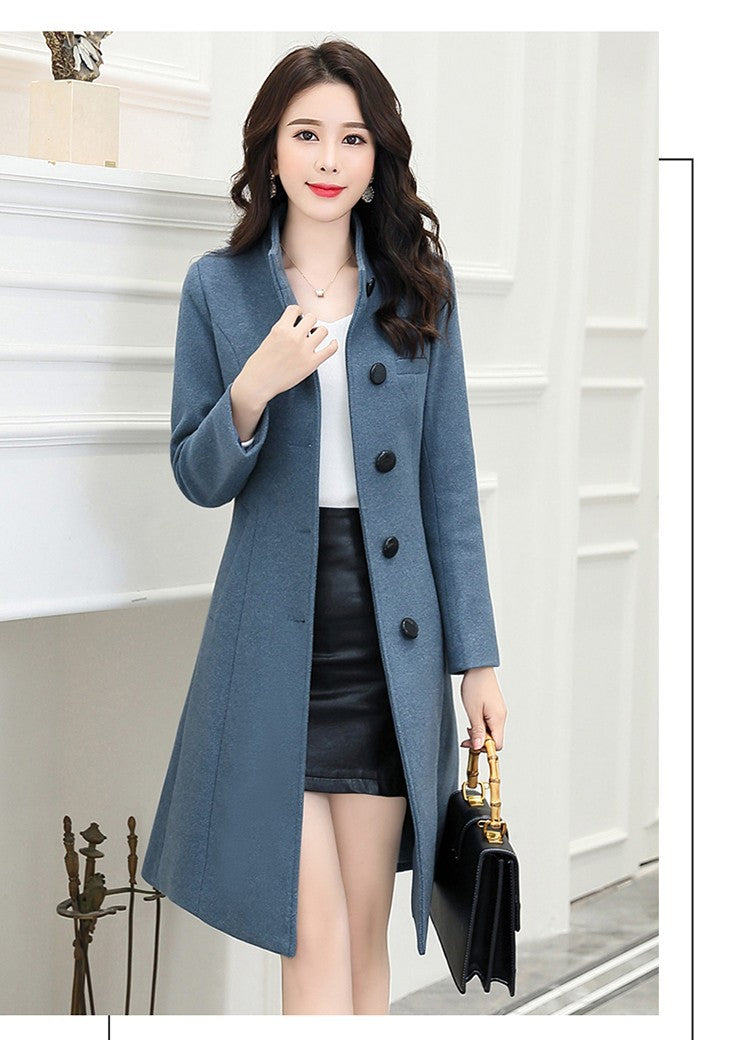 Women's Dragon Phoenix Woolen Stand Collar Mid-length Coats