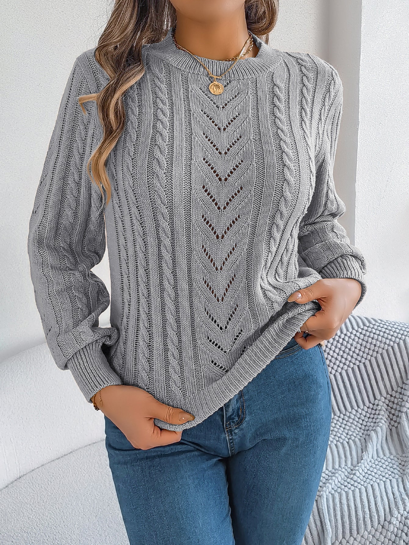 Women's Casual Solid Color Lantern Sleeve Pullover Sweater