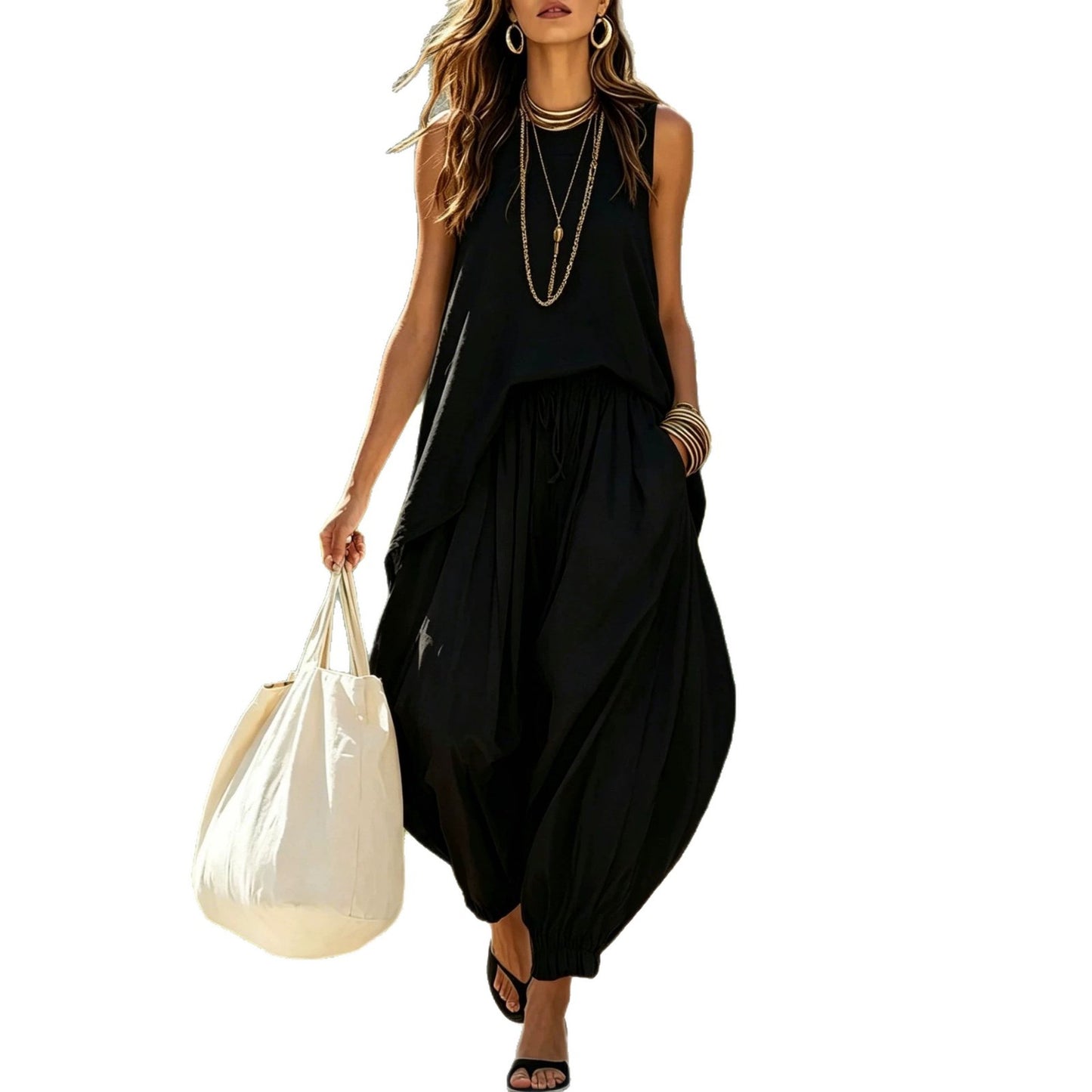 Loose Sleeveless Bloomers Two-piece Bohemian Style Holiday Tops