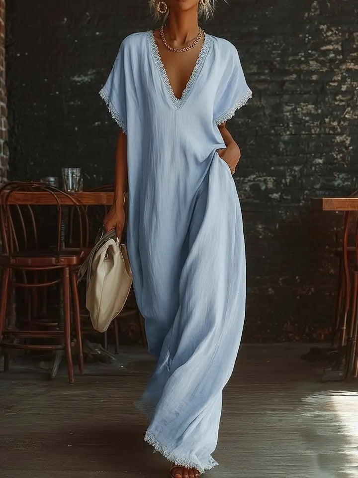Women's Elegant Comfortable Lace Loose Linen Cotton Dress