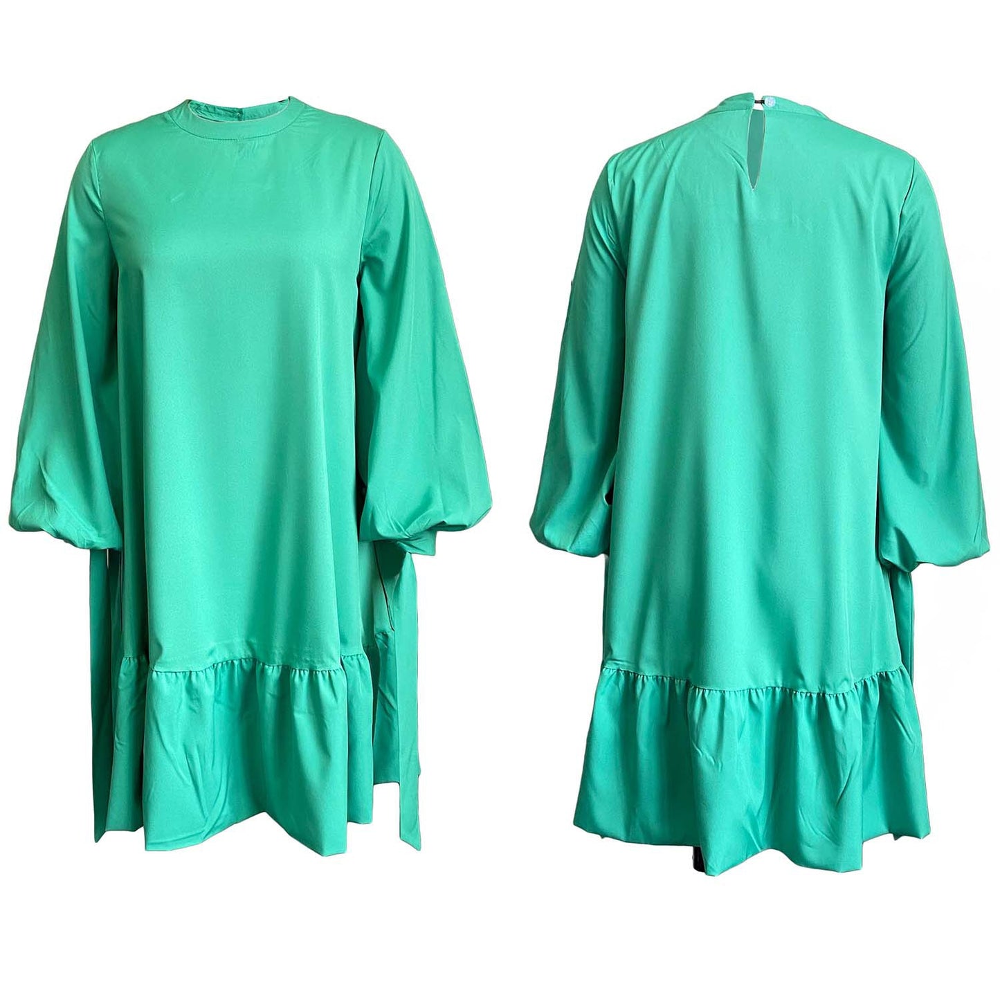 Autumn Loose Solid Color Puff Sleeve Dress