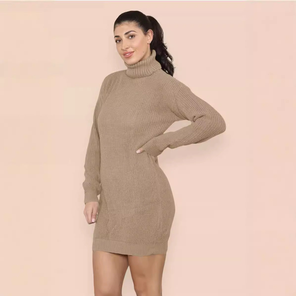 Women's Polo Collar Solid Color Loose Pullover Mid-length Women's Sweater