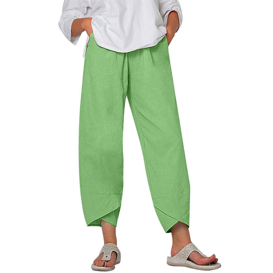 Women's Solid Color Simple Stitching Pocket Loose Pants