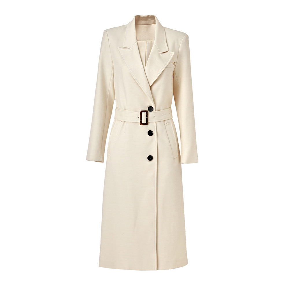 Quality Fabric Long Single-breasted Lace Up Trench Coats