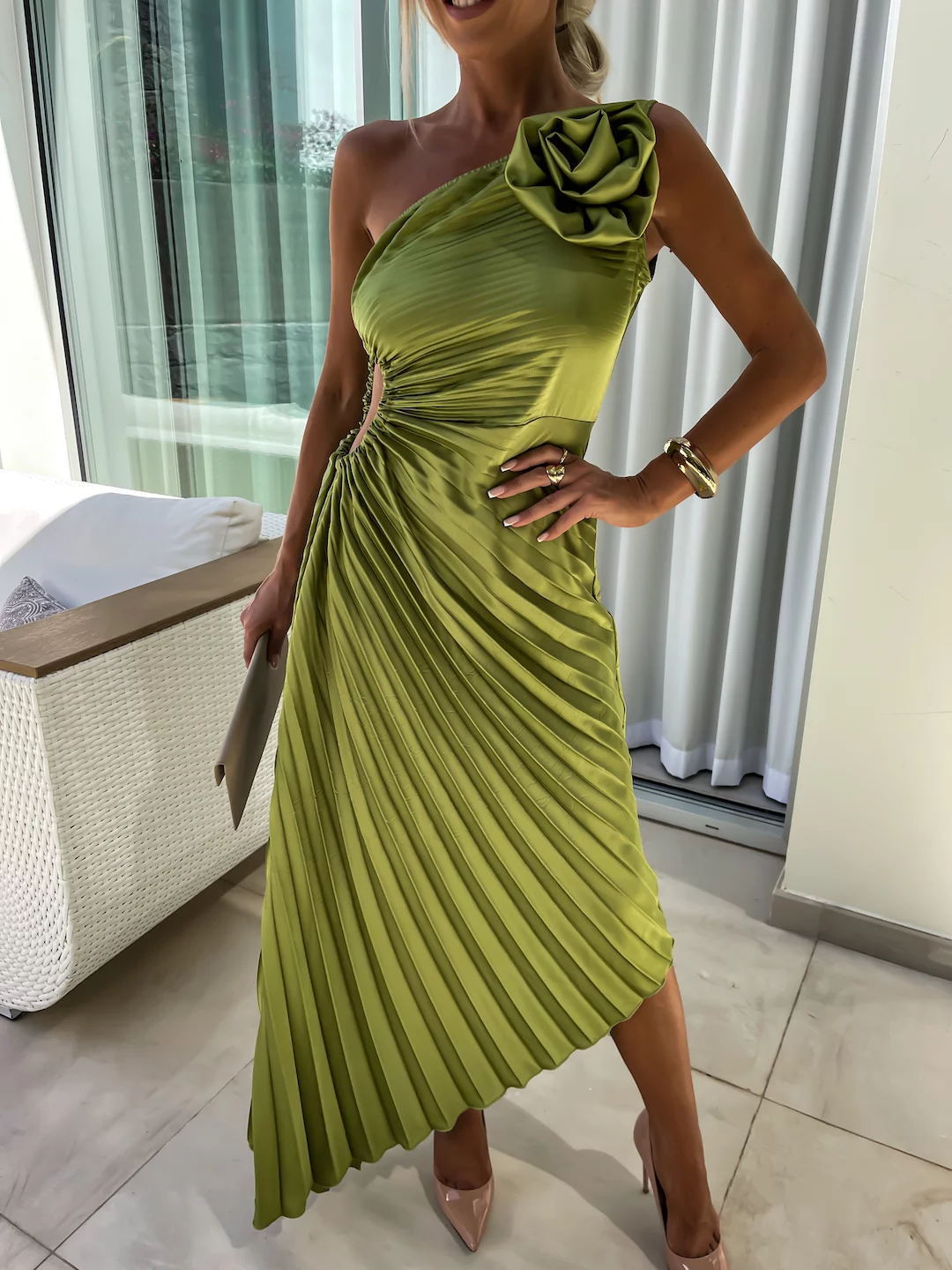Women's Solid Color Dress Fashion Sexy Oblique Dresses