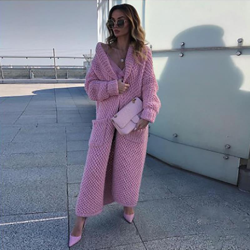 Women's Winter Lapel Knitted Solid Color Long Cardigans