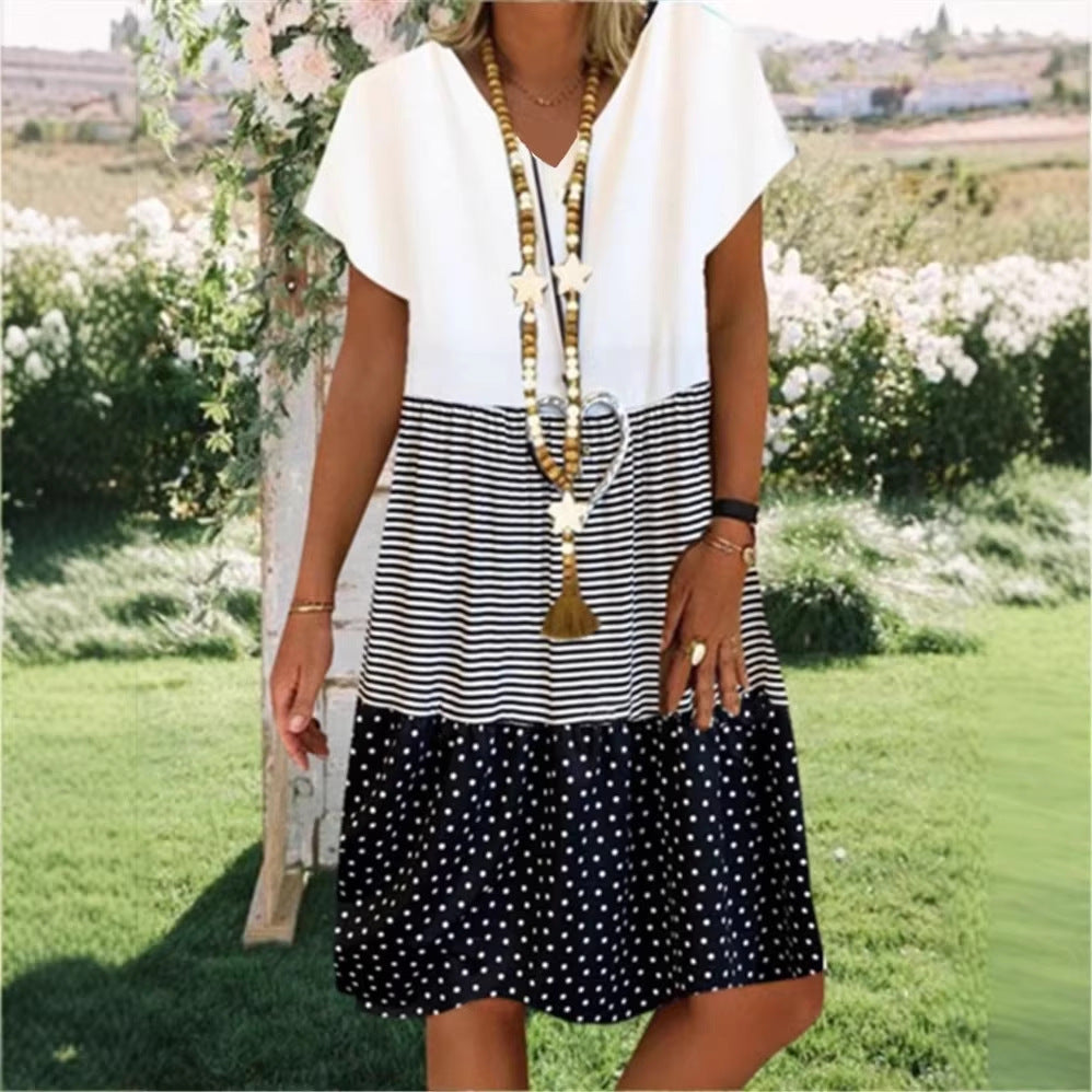 Classic Beautiful Women's Digital Printed Short-sleeved Dress