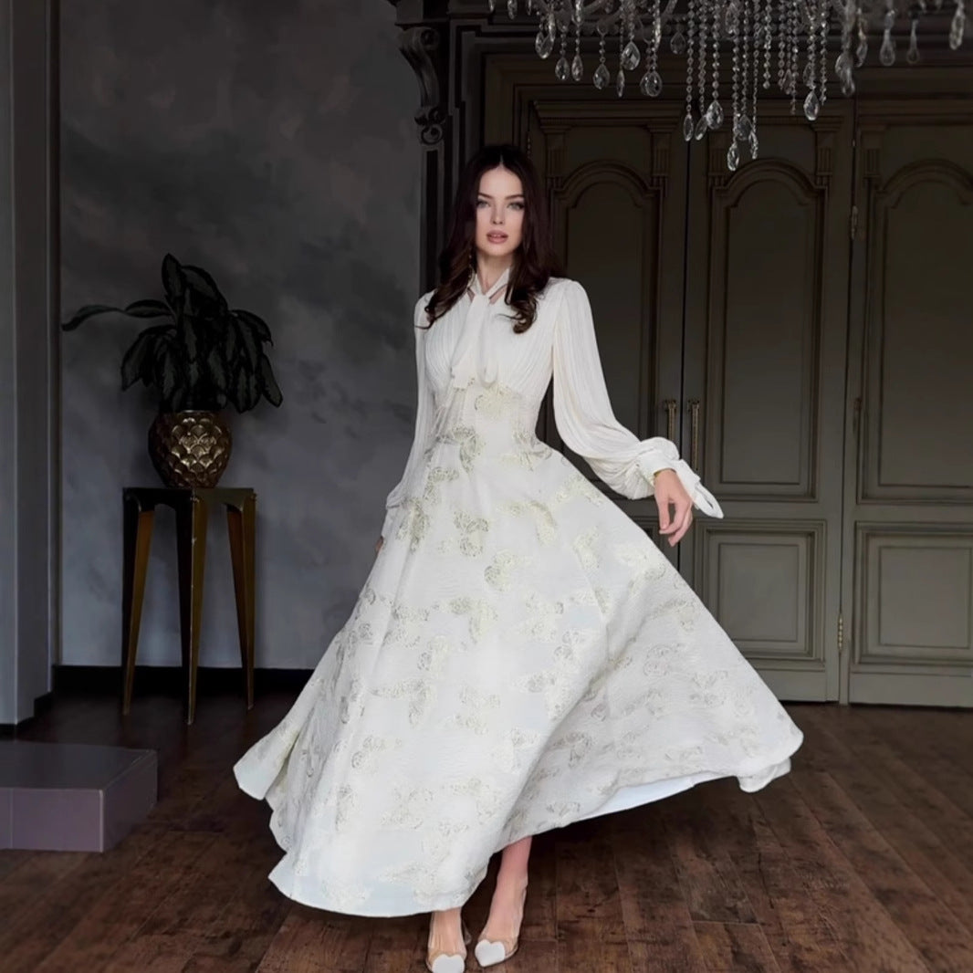 Women's Elegant Noble Long Sleeve Smart Romantic Aura Bronzing Dresses