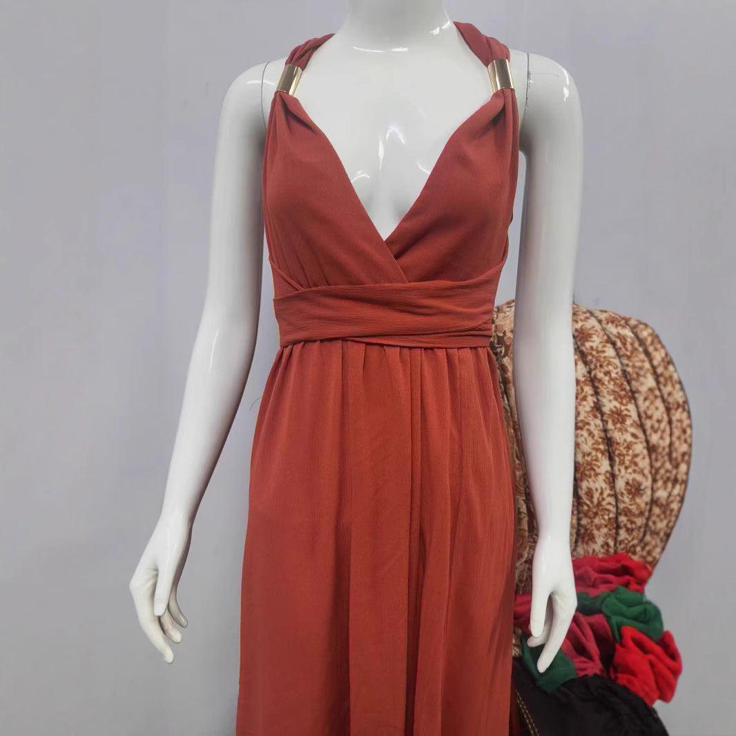 Cross Backless Sexy Bandage One-piece Long Dress