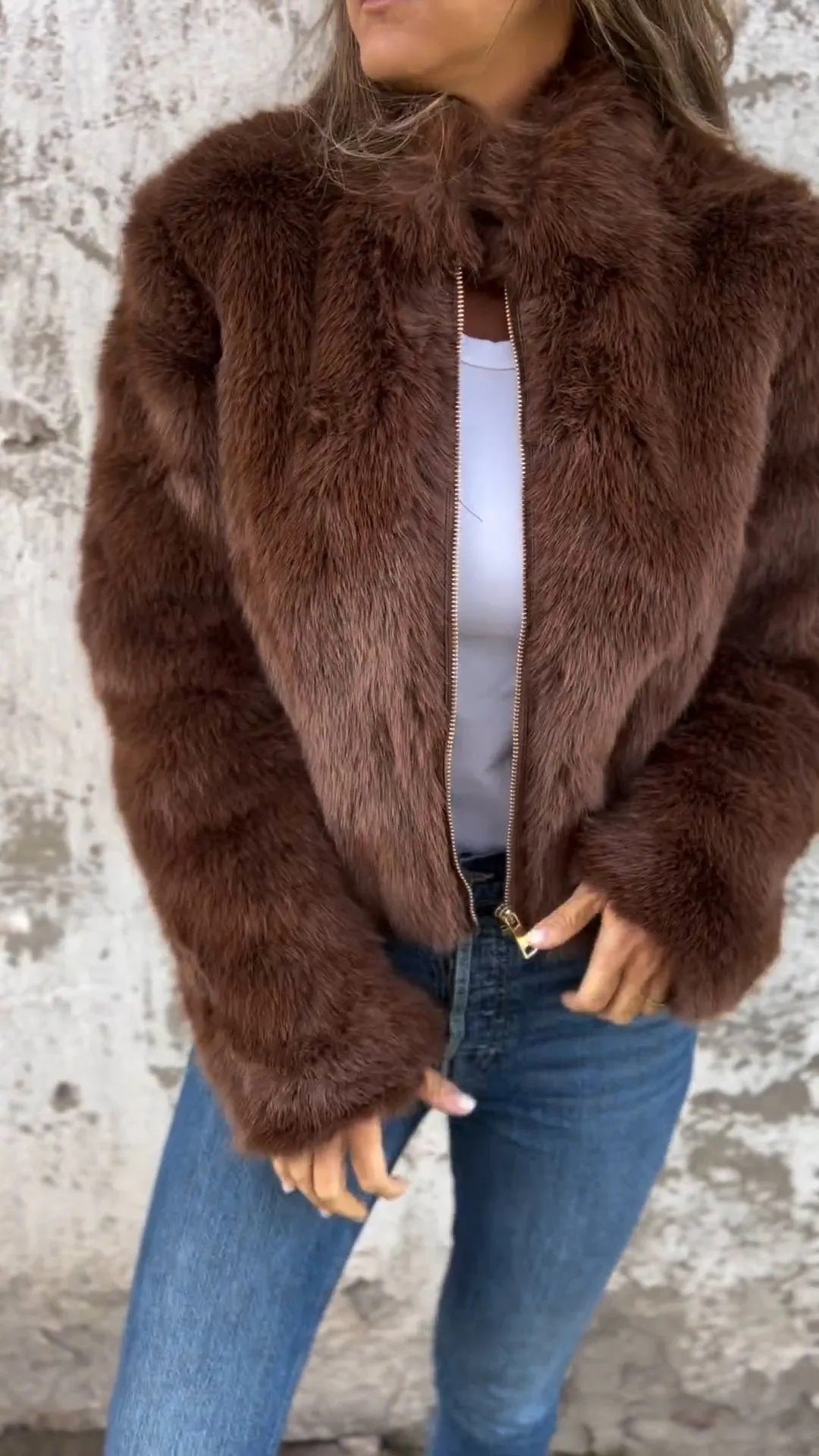 Women's Imitation Fur Turtleneck Zipper Casual Coats