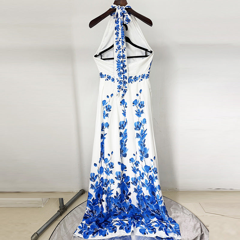 Fashion Printed Casual Vacation Halter Long Dress