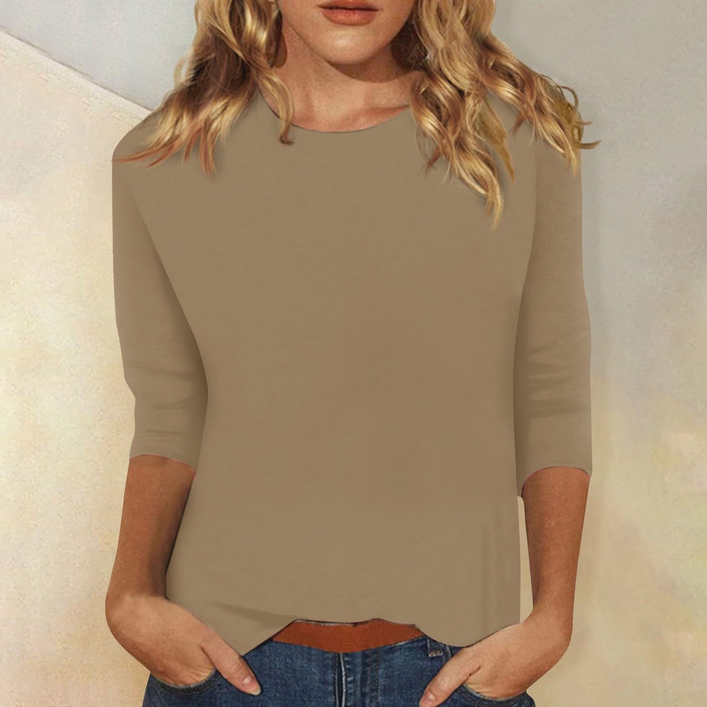 Women's Round Neck Sleeves Solid Color T-shirt Blouses