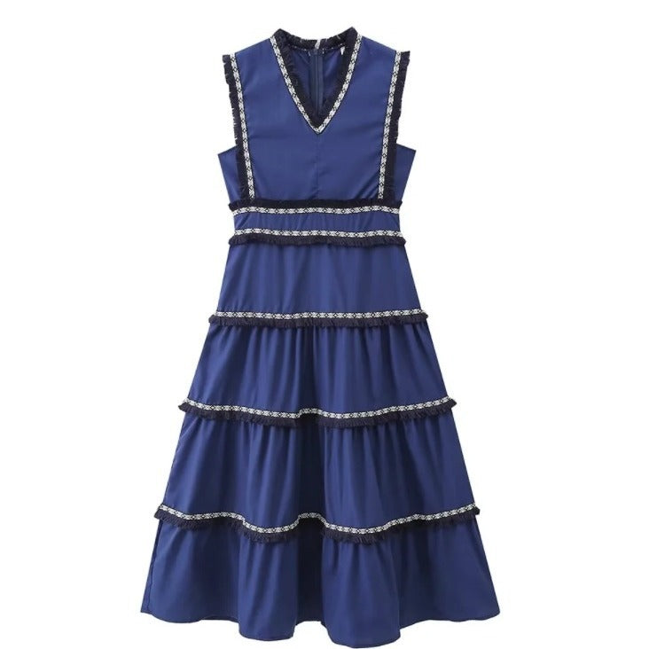 Women's Retro Tassel Stitching Fashion Sleeveless High Dresses