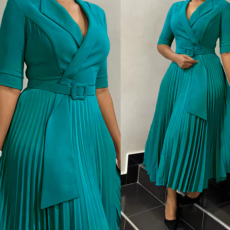Women's Fashion Tailored Collar Pleat Waisted Africa Clothing