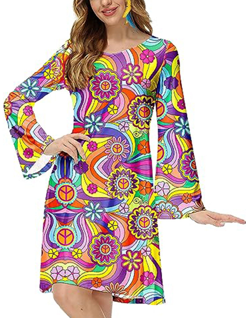 Women's Halloween Vintage Hippie Printed Ladies Dress