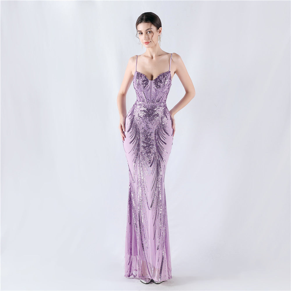 Shaping Waist Fishbone Sequined Positioning Flower Evening Dresses
