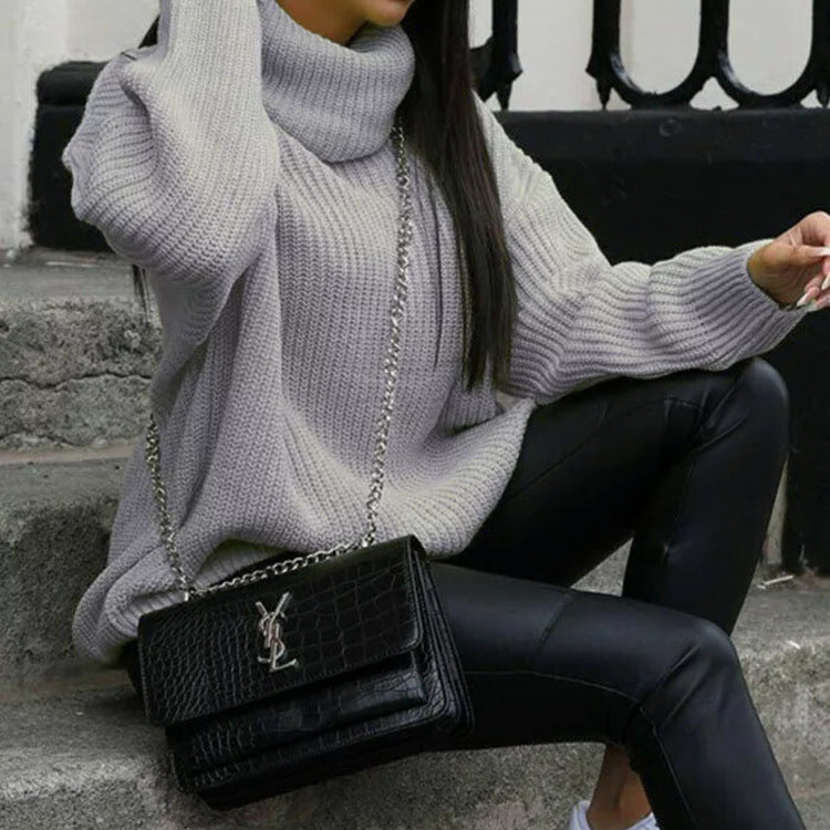 Women's Turtleneck Solid Color Loose Pullover Woolen Coats