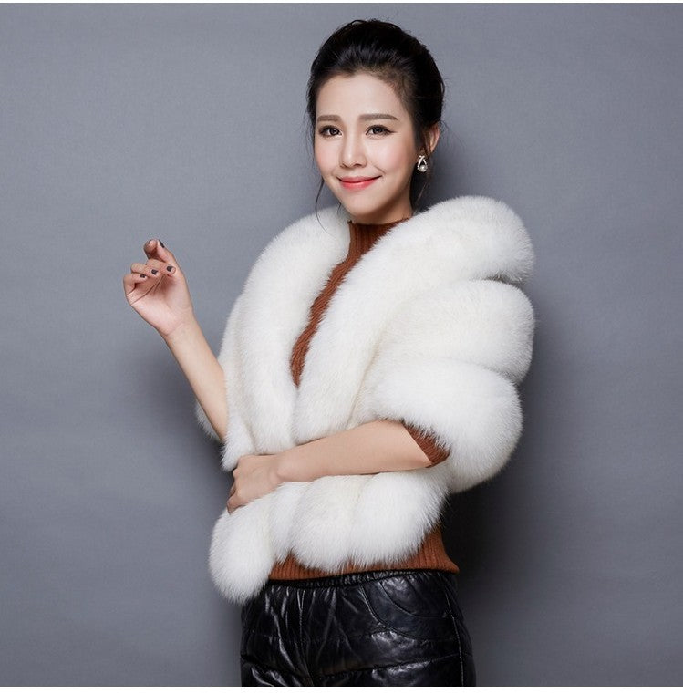 Women's Fur Shawl White Cloak Bridal Cape Coats