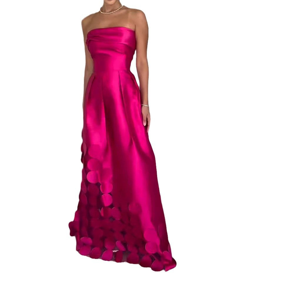 Stitching Round Satin Sexy Tube High Dresses