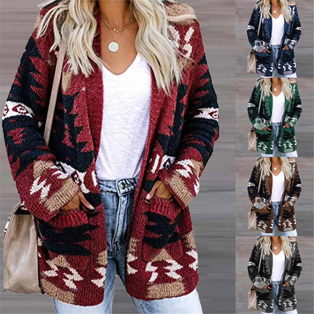 Women's Loose Halloween Christmas Style Printed Knitted Long Women's Sweater