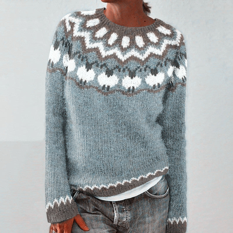 Women's Round Neck Multicolor Loose Fashion Pullover Sweater