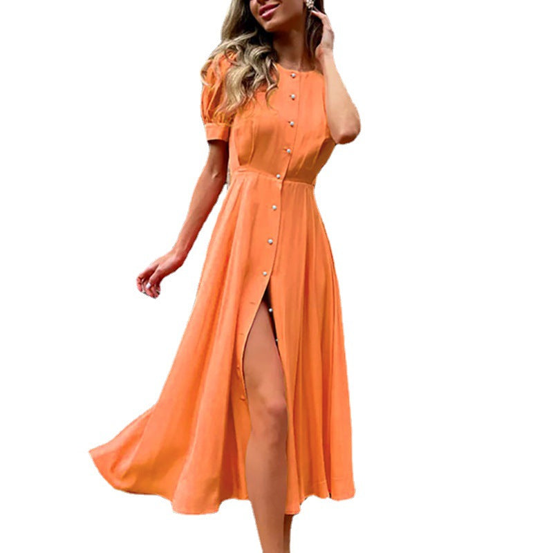 Want Temperament Slim High Waist Button Dress