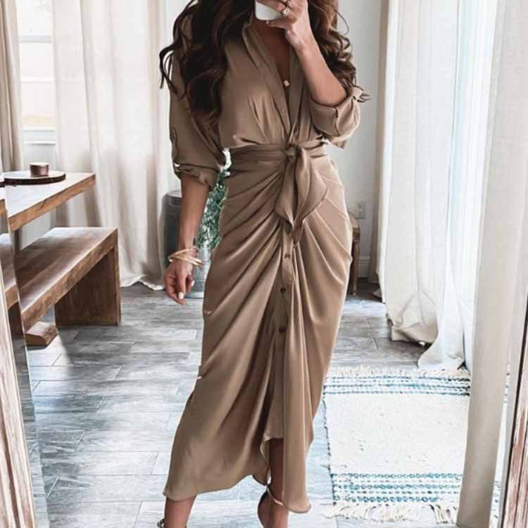 Women's Spring Sexy Print Pleated Irregular Dress Dresses