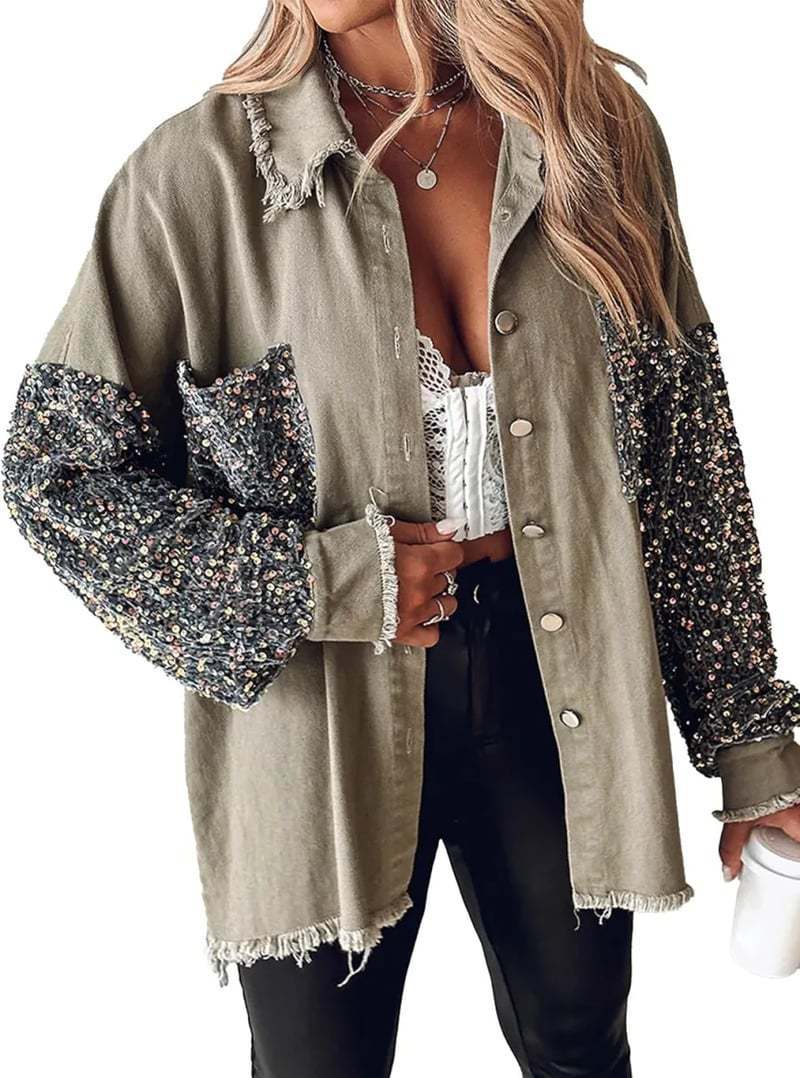 Women's Sequin Stitching Casual Fashion Elegant Shirt Jackets