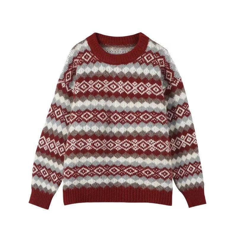 Women's Loose Casual Rhombus Plaid Brocade Outer Wear Idle Style Sweaters