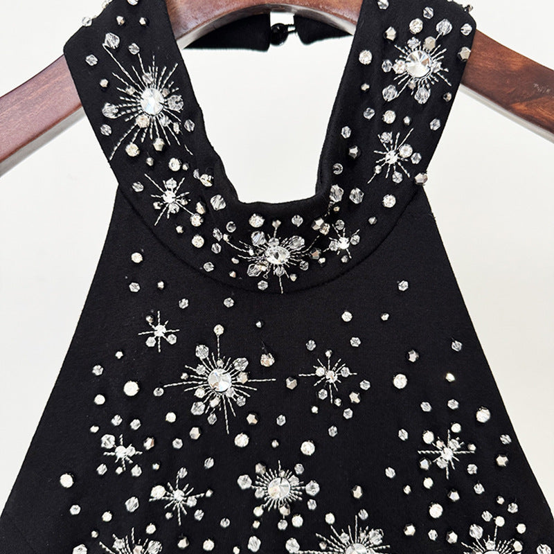 Fashion Three-dimensional Beads Rhinestones Stretch Halter Dress