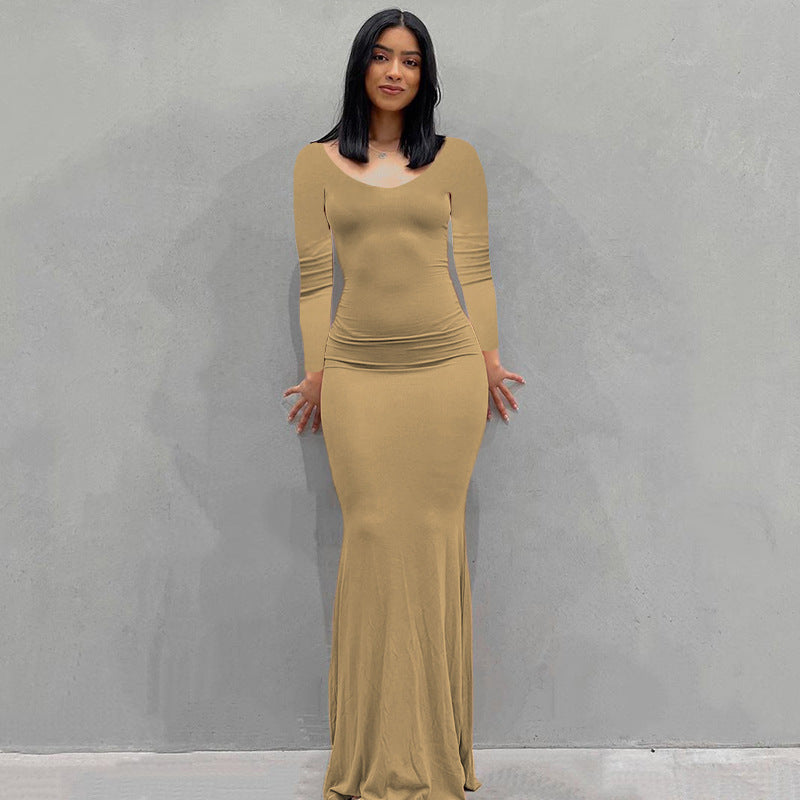 Classy Women's Long Casual Long-sleeved Home Dress