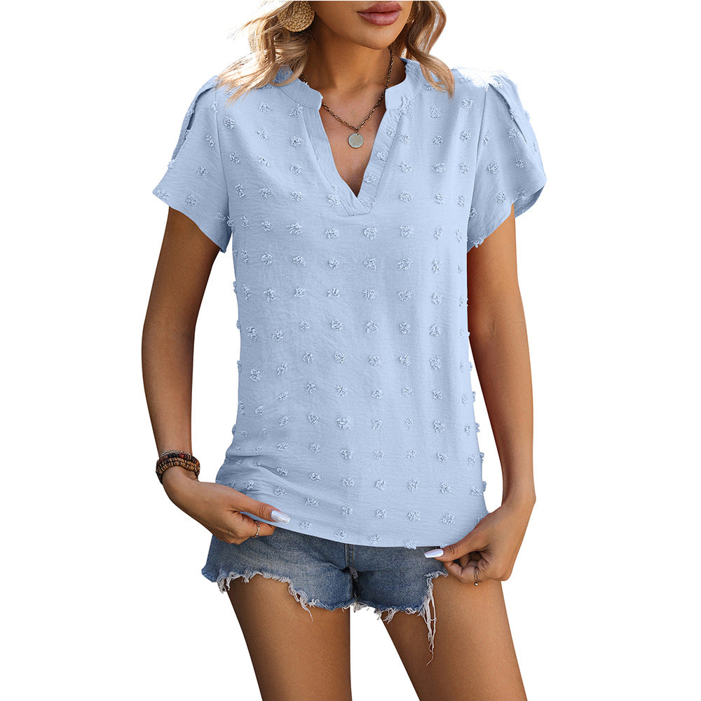 Women's Chiffon Fur Ball Flap Sleeve Commuter Blouses
