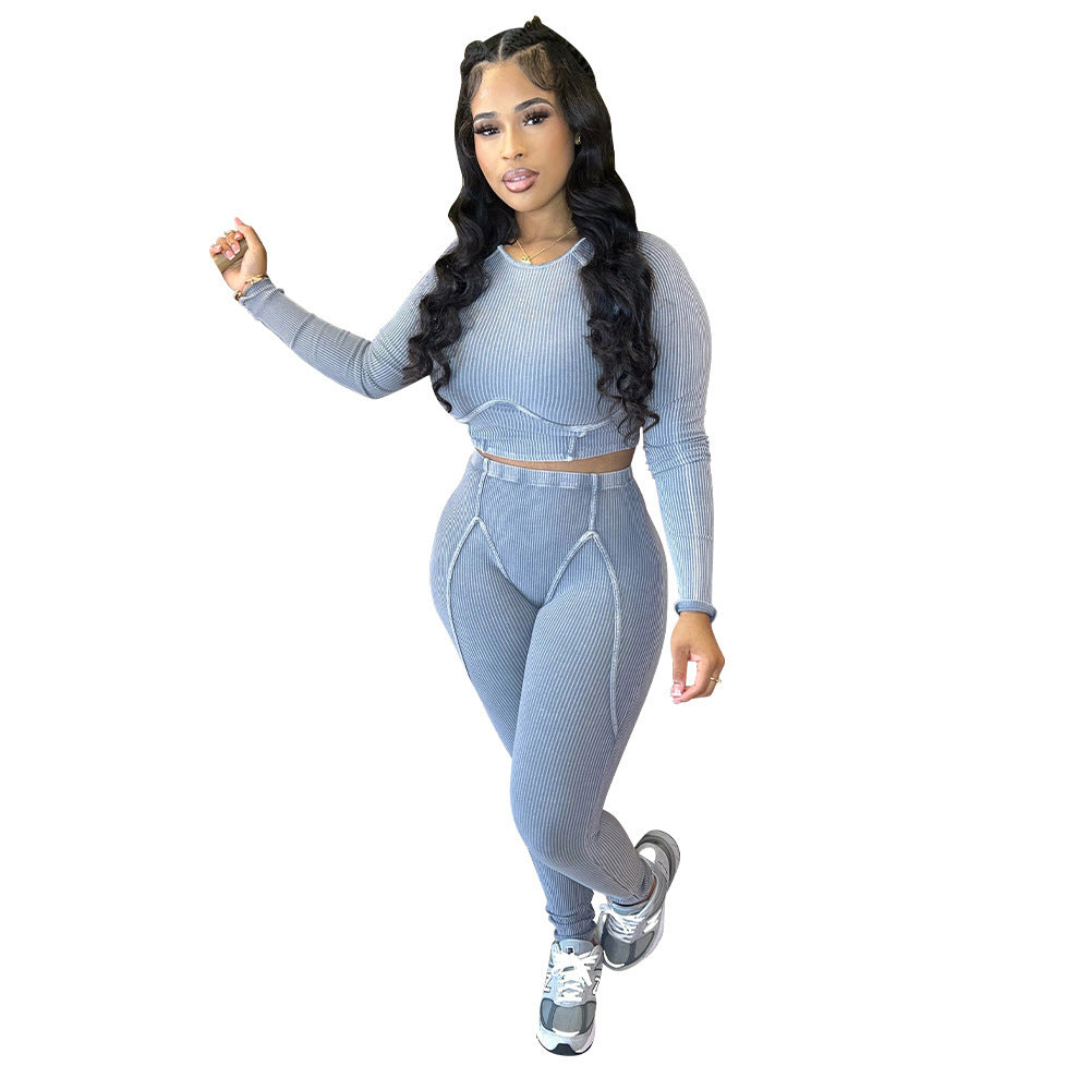 Women's Sexy Sunken Stripe Long Sleeve Sports Suits