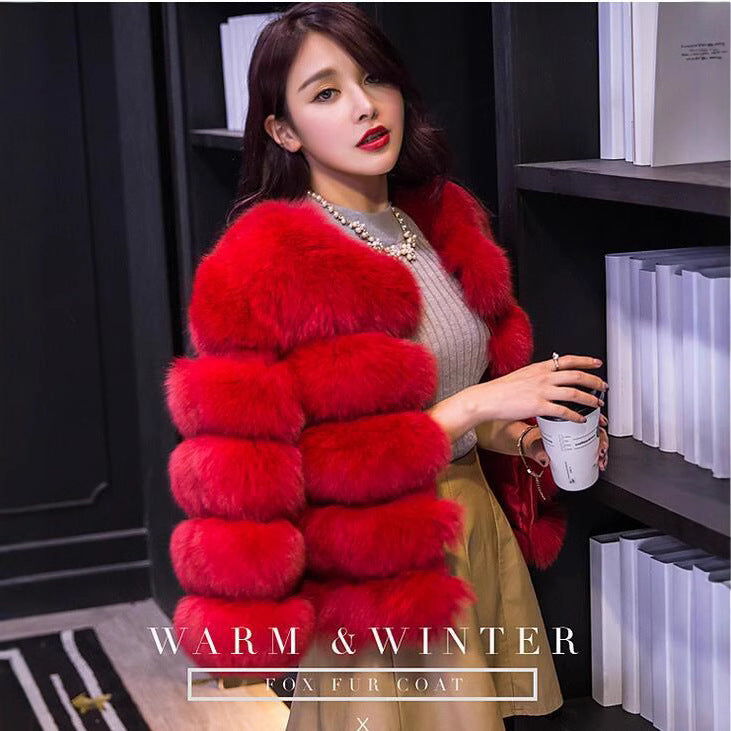 Women's Faux Fox Fur Chic Horizontal Stitching Coats