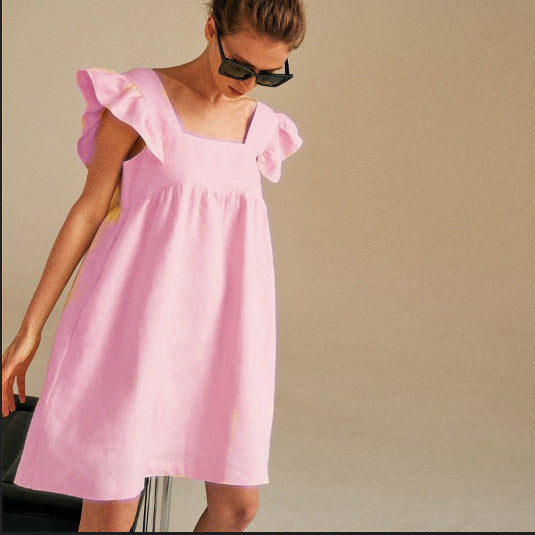 Women's Yellow Midi Dress Fashion Commuter Flying Sleeves Dresses