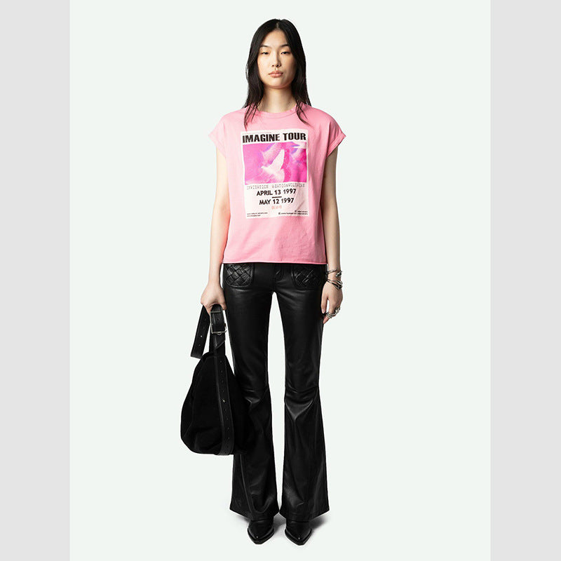 Women's Printing Peace White Pigeon Hot Drilling Blouses