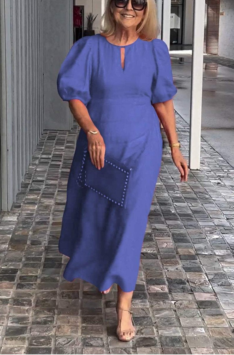 Women's Solid Color Loose-fitting Casual Puff Sleeve Dress