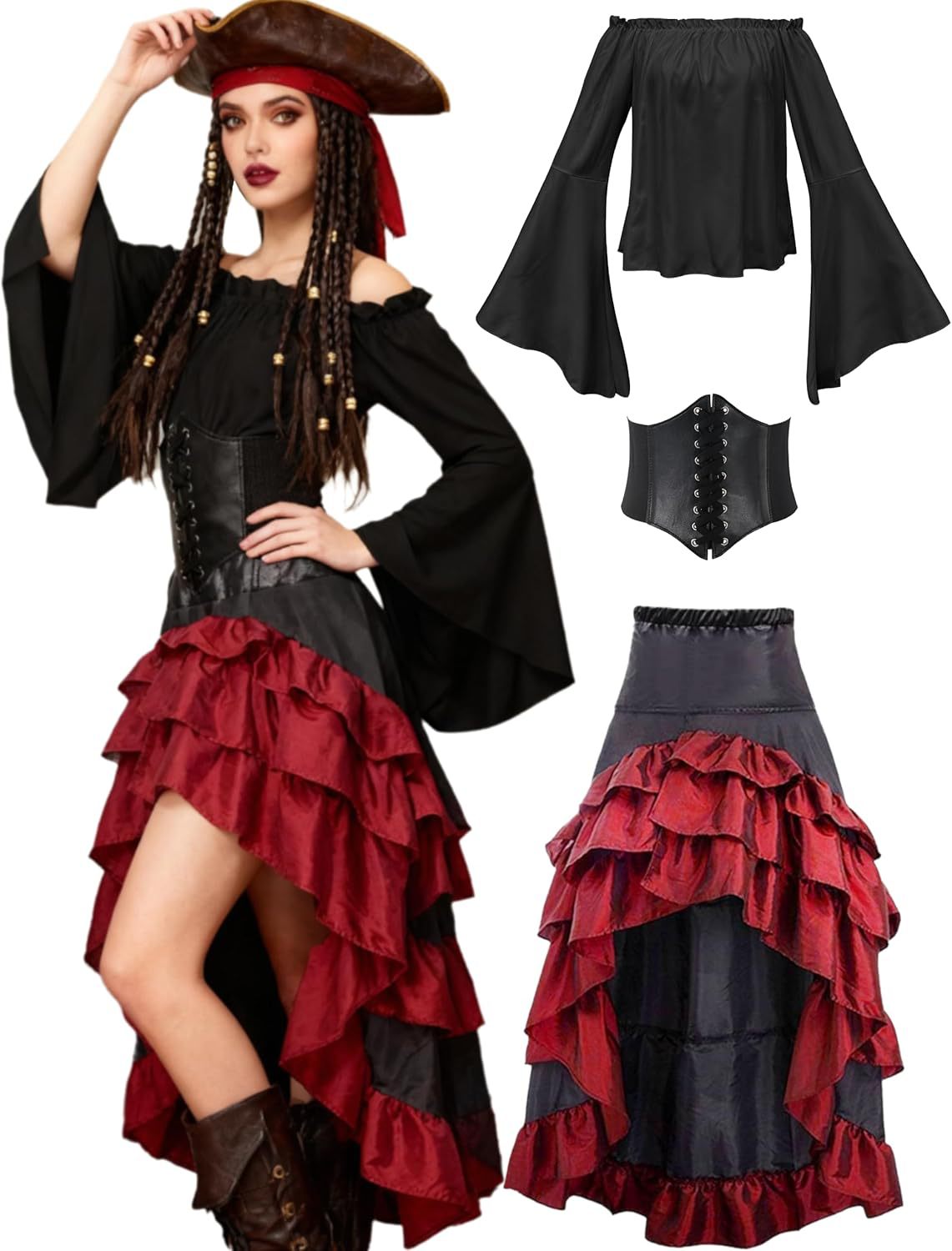 Halloween Artistic Front Back Length Ruffled Long Medieval Pirate Plastic Dress