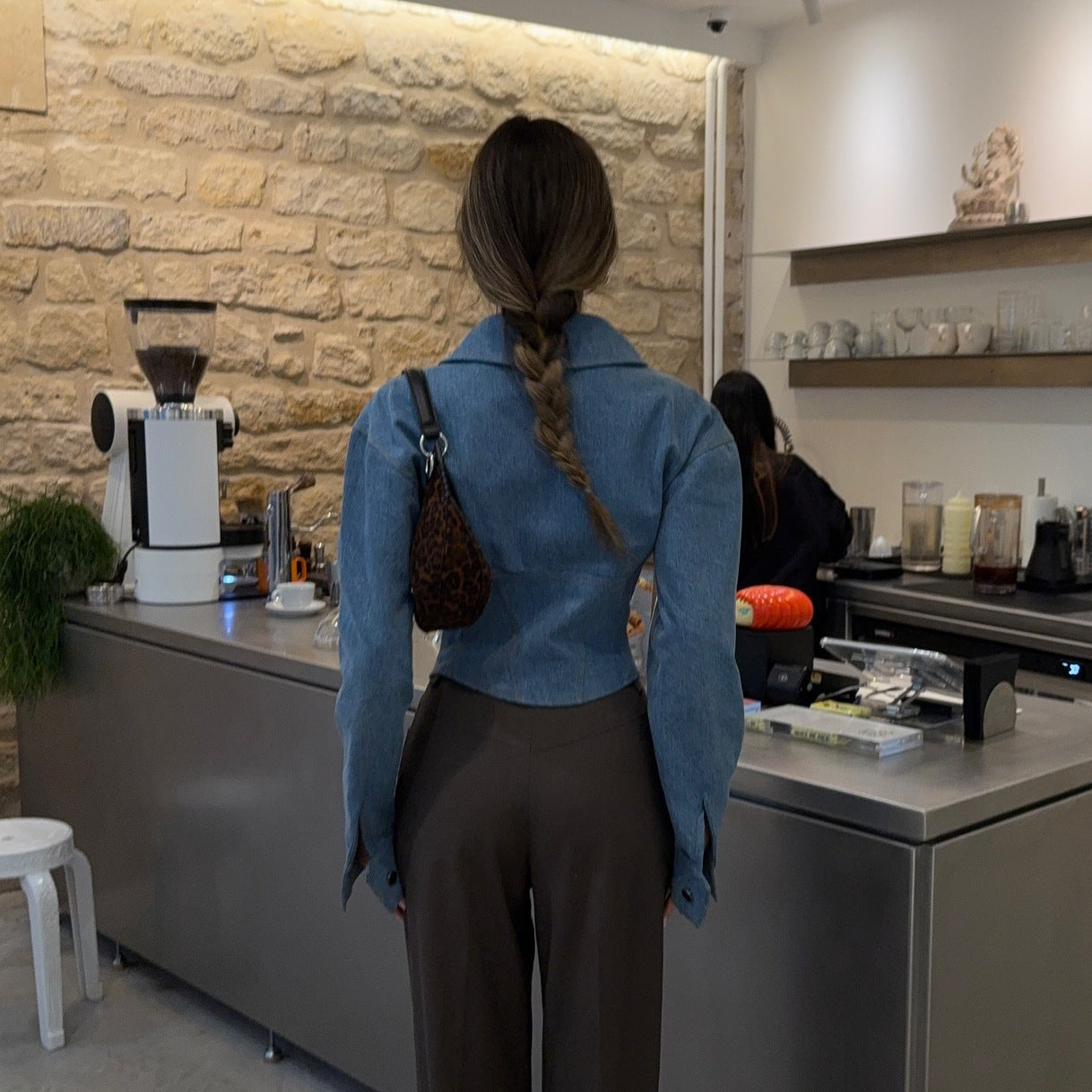 Commute Retro Collar Denim Hot Shoulder Blouses
