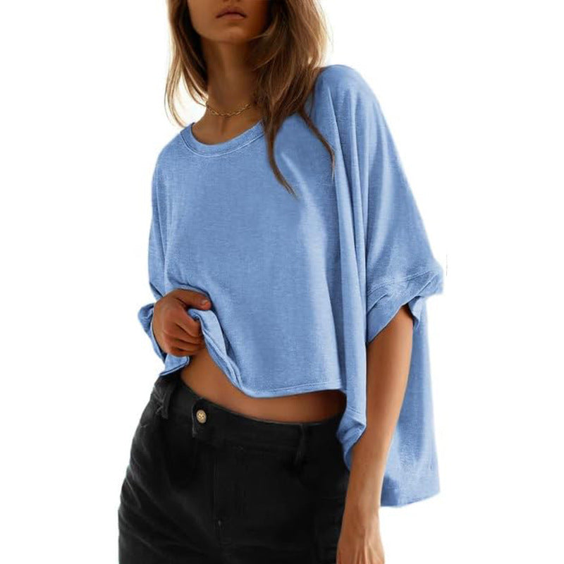Women's Casual Oversized Batwing Sleeve Dislocation Twisted Blouses