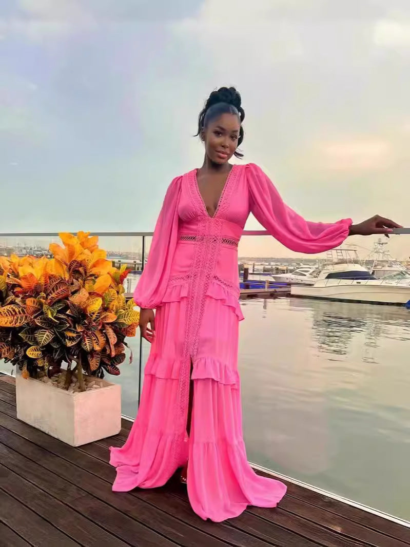Women's Elegant Stitching Long Sleeve Dress Dresses