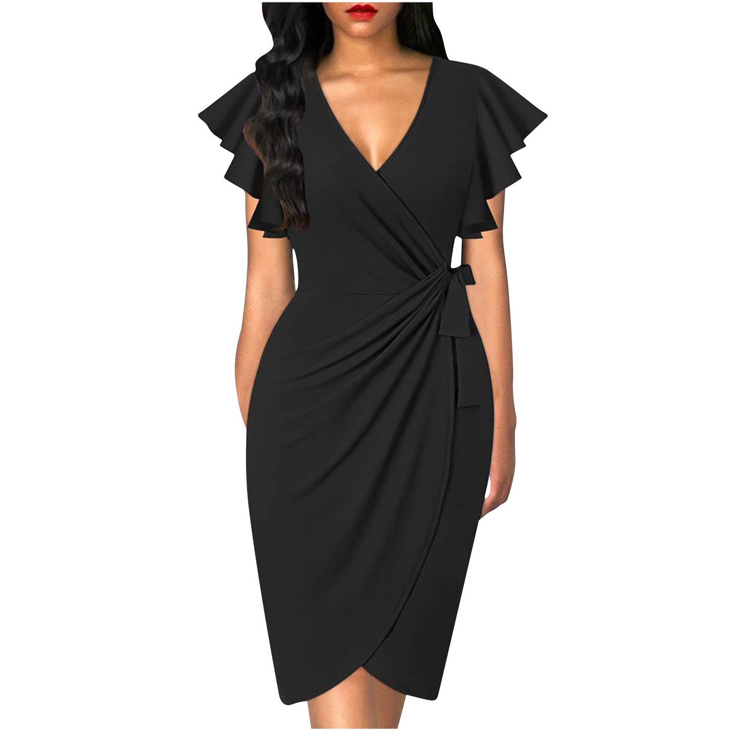 Women's Waist Pleating Printed Solid Color Dress Dresses