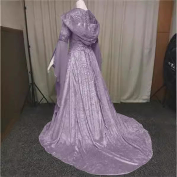 Women's Simple Medieval Retro Style Elegant Solid Color Long Dresses