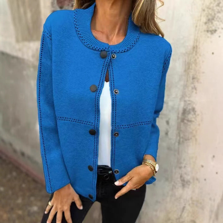 Striped Loose Round Neck Button Long Sweater