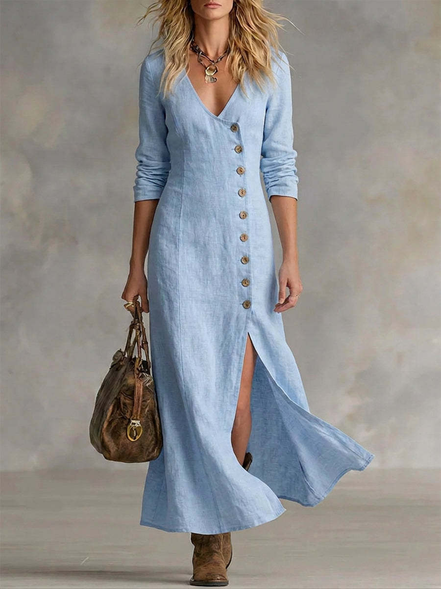 Women's Fashion Button Split Elegant Long Dress