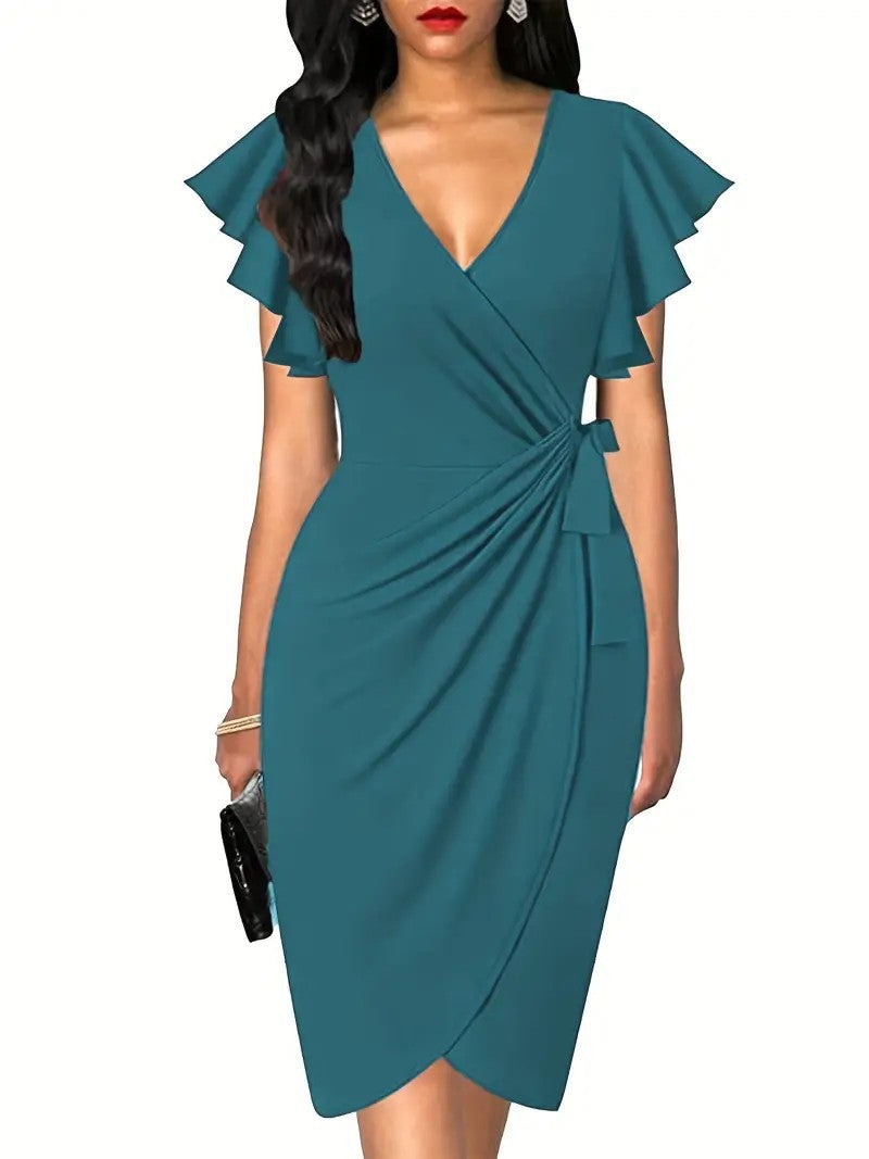 Women's Waist Pleating Printed Solid Color Dress Dresses