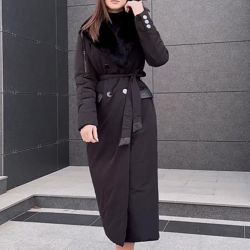 Women's Winter Fashion Solid Color Furry Lapel Tied Jackets