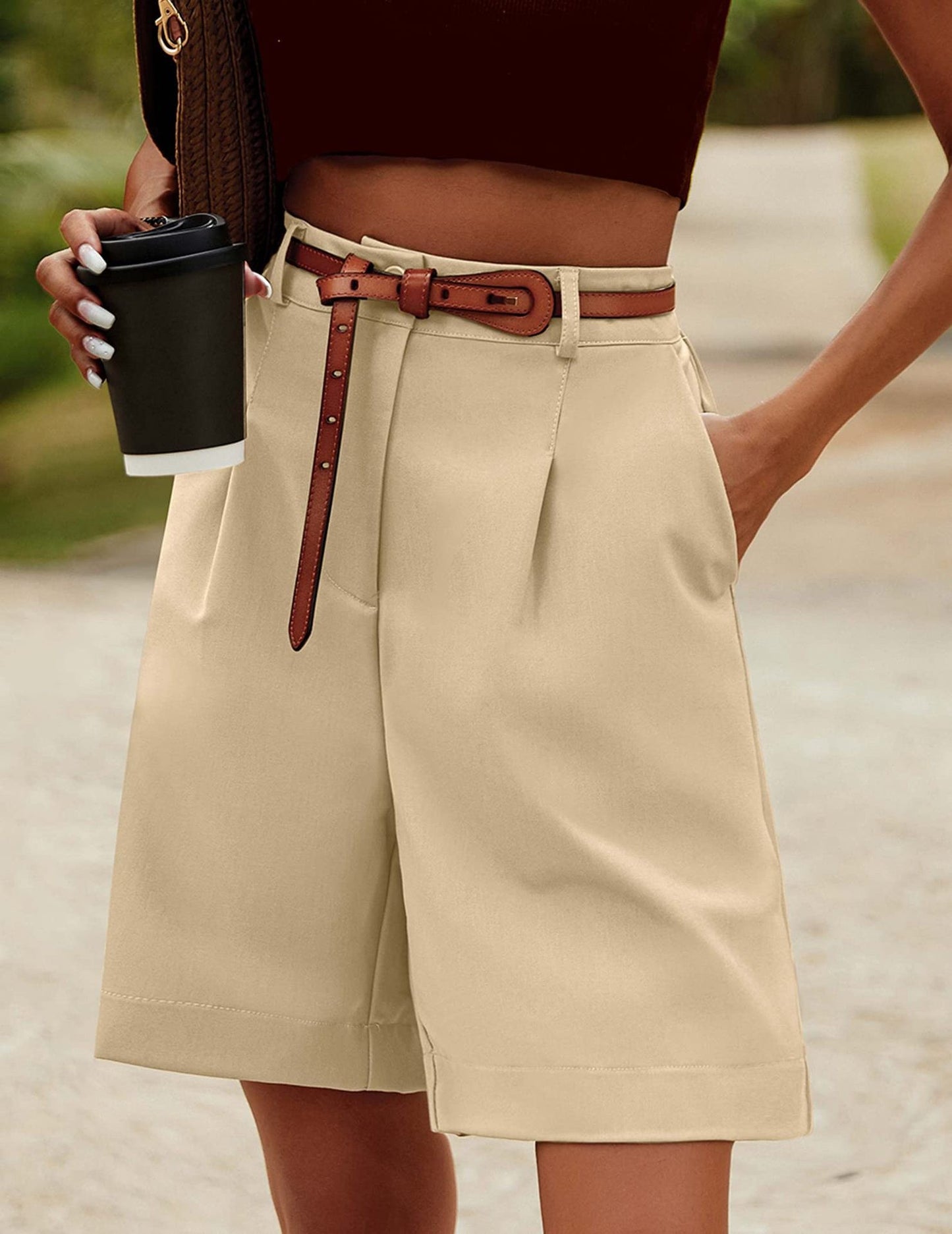 Women's Elastic Waist Wide Leg Knee-length Summer Shorts